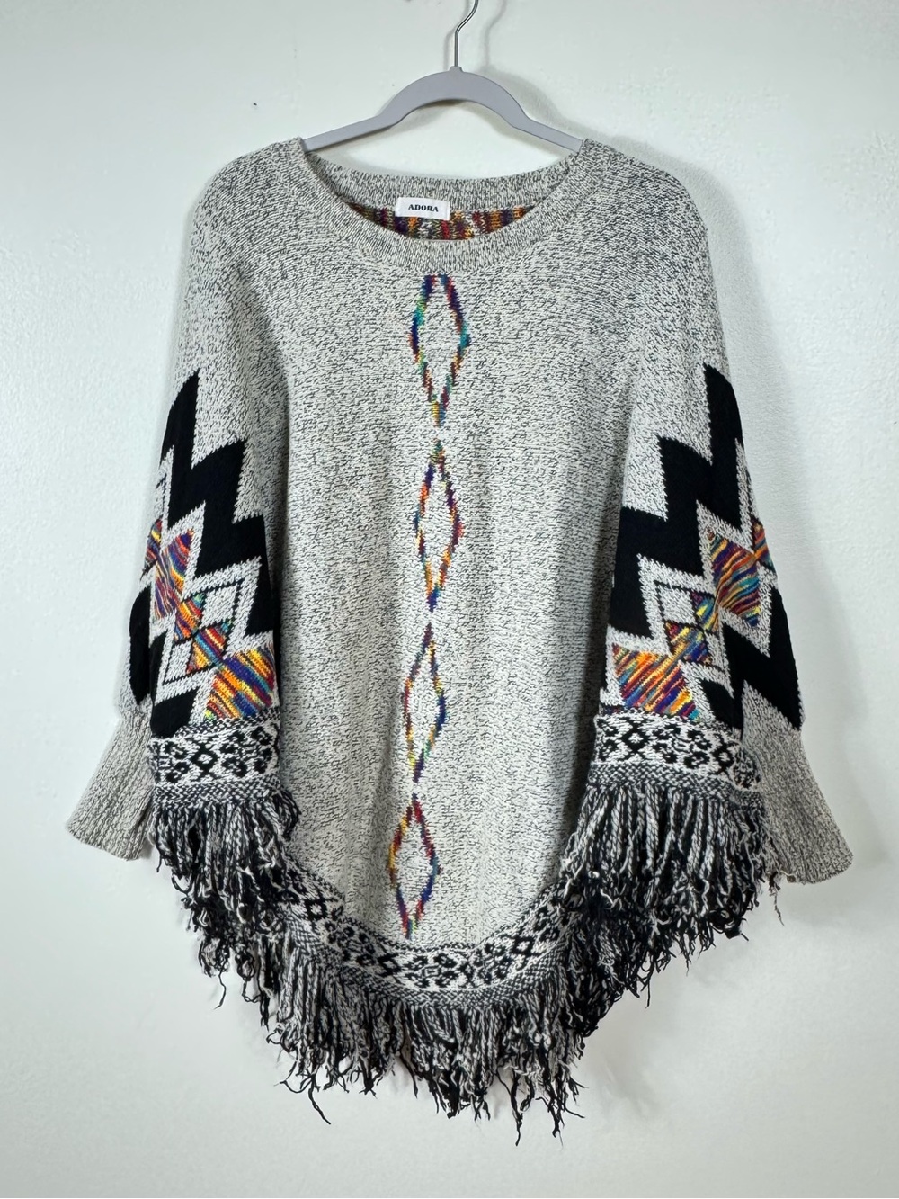 Adora Womens Chunky Knit Poncho Sweater OS Southwestern Boho Aztec